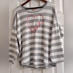 Philosophy LOVE Soft Gray and White Stripe Thin Sweater Cozy Soft Knitwear